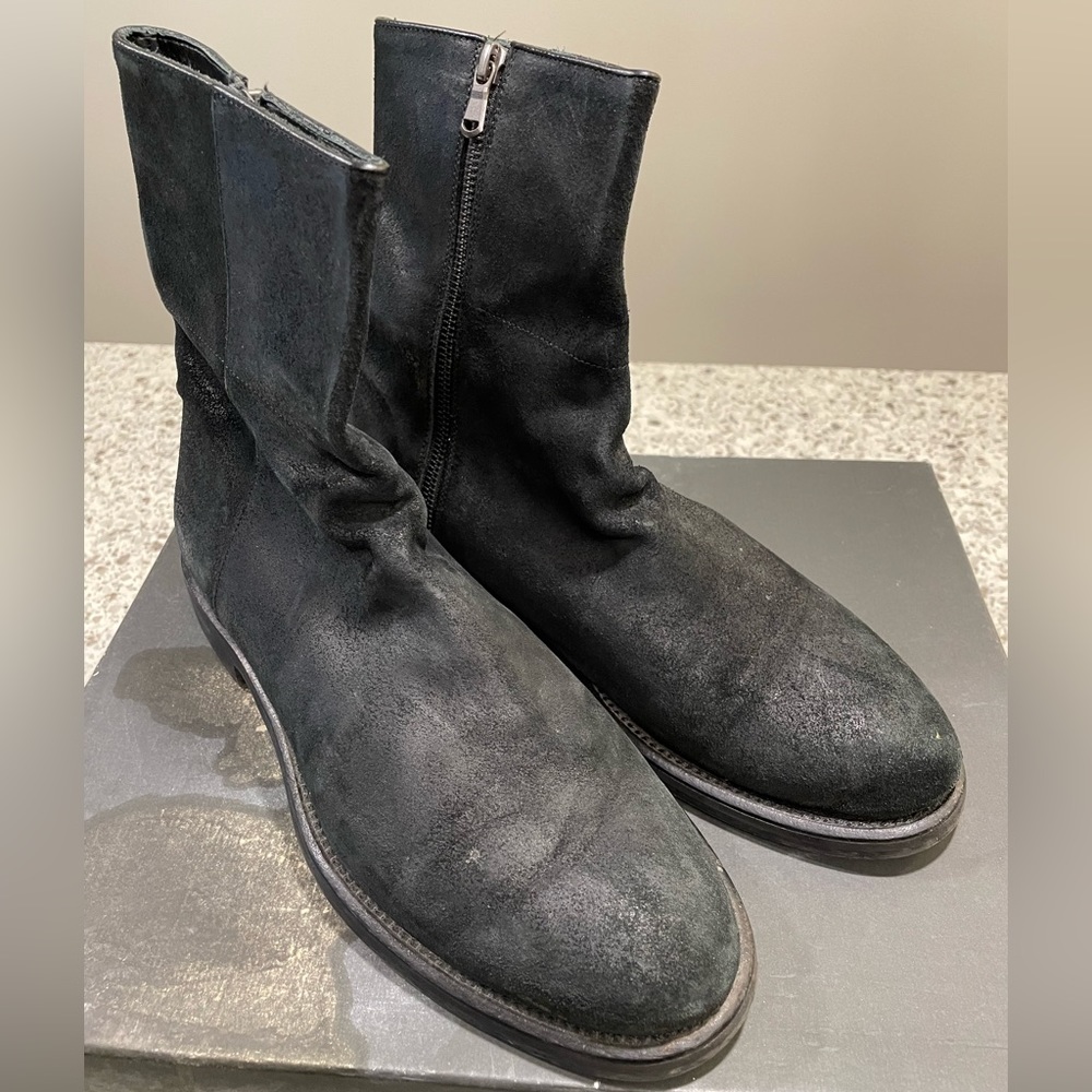 VINCE Side-Zipper Black Suede Mid-high boots